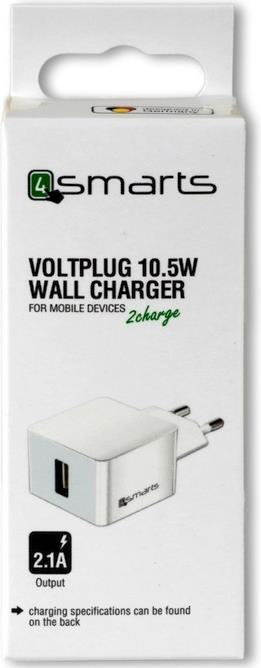 Зарядно за Телефон, 4Smarts 220v Voltplug 2.1a, Бял (2)
