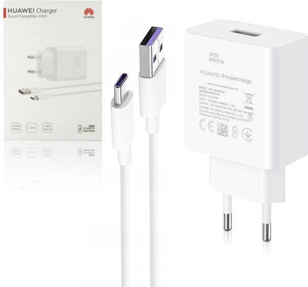 Оригинално Бързо Зарядно за Huawei P40 Pro/Lite, P30 Pro, Mate 20 Pro 220v Super Charger 2 AP84 & USB-C 40W, Бял