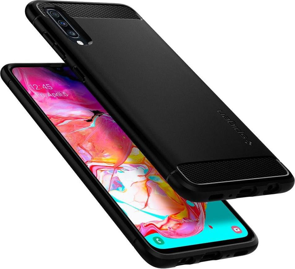 Противоударен Силиконов Калъф за Samsung A70, Spigen Rugged Armor Case, Черен (6)