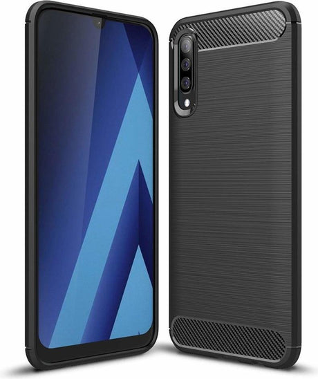 Противоударен Силиконов Калъф за Samsung A50, Forcell Carbon Case, Черен