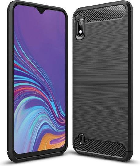 Противоударен Силиконов Калъф за Samsung A10, Forcell Carbon Case, Черен