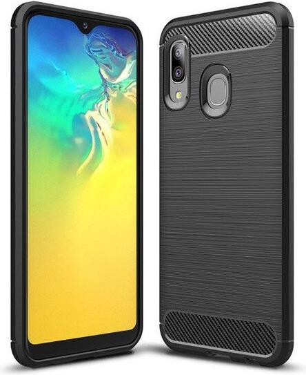 Противоударен Силиконов Калъф за Samsung A20e, Forcell Carbon Case, Черен