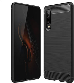 Противоударен Силиконов Калъф за Huawei P30, Forcell Carbon Case, Черен