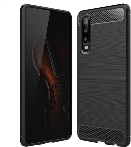 Противоударен Силиконов Калъф за Huawei P30, Forcell Carbon Case, Черен