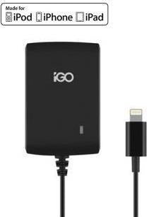 Сертифицирано Зарядно за iPhone и iPad, iGo 220v 2.4a Cable Lightning MFI, Черен