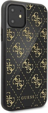 Луксозен Кожен Калъф за iPhone 11 Pro Max, Guess 4G Gliter Case, Черен (2)