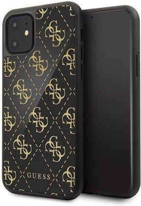 Луксозен Кожен Калъф за iPhone 11 Pro Max, Guess 4G Gliter Case, Черен