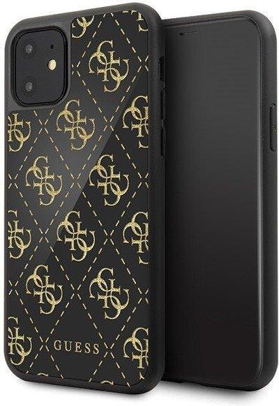 Луксозен Кожен Калъф за iPhone 11 Pro Max, Guess 4G Gliter Case, Черен