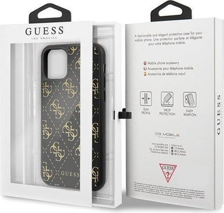 Луксозен Кожен Калъф за iPhone 11 Pro Max, Guess 4G Gliter Case, Черен (7)