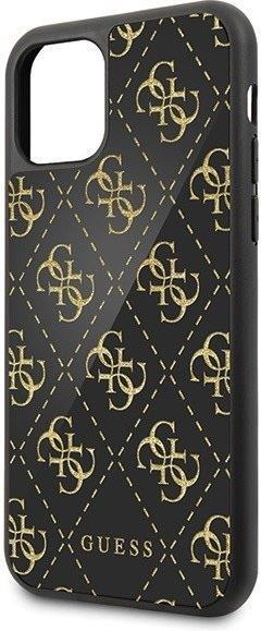 Луксозен Кожен Калъф за iPhone 11 Pro Max, Guess 4G Gliter Case, Черен (7)