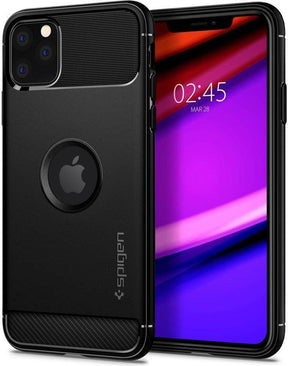 Противоударен Силиконов Калъф за iPhone 11 Pro, Spigen Rugged Armor Case, Черен