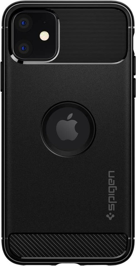Противоударен Силиконов Калъф за iPhone 11, Spigen Rugged Armor Case, Черен (2)