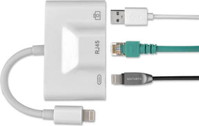 Адаптер за iPhone и iPad, 4Smarts Hub Ethernet/ USB/ Lightning, Бял