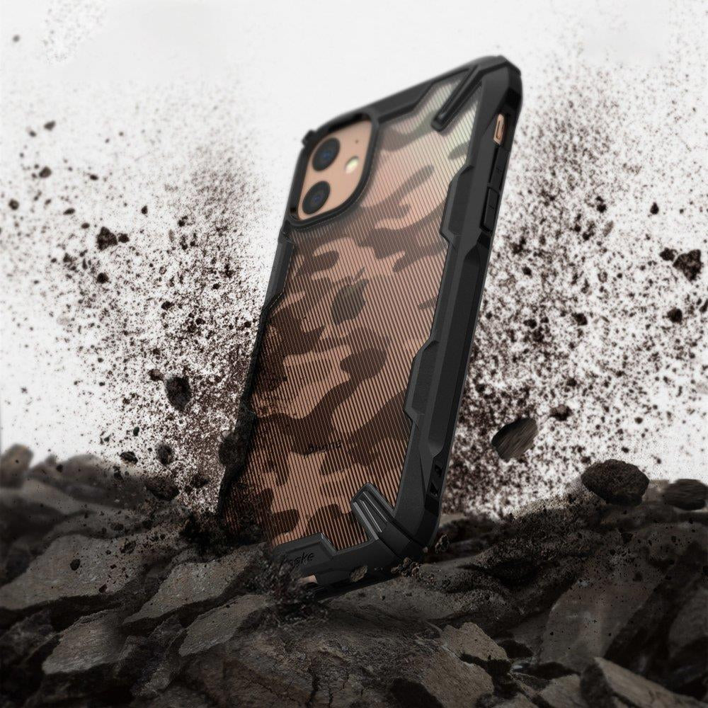 Противоударен Хибриден Калъф за iPhone 11, Ringke Fusion X Camouflage Case, Черен (4)