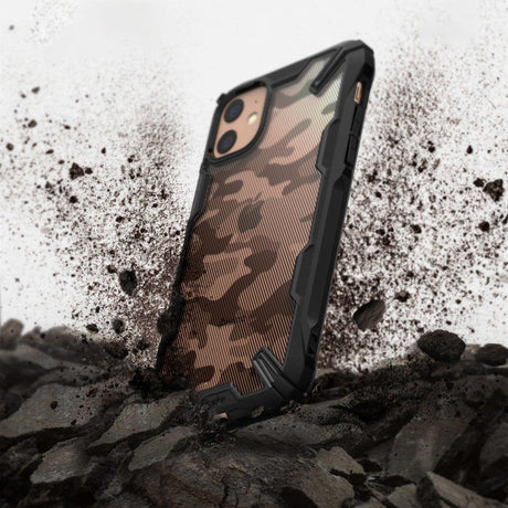 Противоударен Хибриден Калъф за iPhone 11, Ringke Fusion X Camouflage Case, Черен (4)