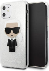 Луксозен Калъф за iPhone 11, Karl Lagerfeld Glitter Iconik Case, Сребрист