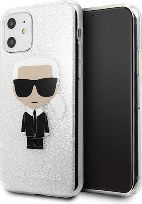 Луксозен Калъф за iPhone 11, Karl Lagerfeld Glitter Iconik Case, Сребрист