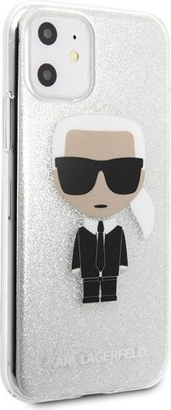 Луксозен Калъф за iPhone 11, Karl Lagerfeld Glitter Iconik Case, Сребрист (2)