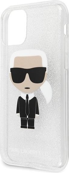 Луксозен Калъф за iPhone 11, Karl Lagerfeld Glitter Iconik Case, Сребрист (3)