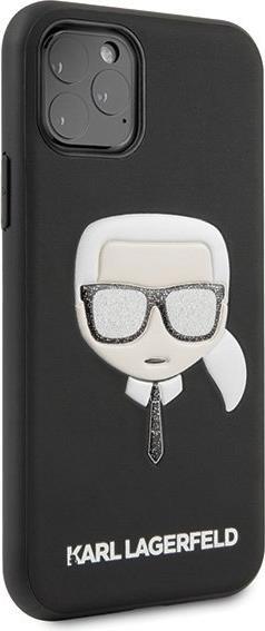 Луксозен Калъф за iPhone 11, Karl Lagerfeld Iconik Glitter Embossed Case, Черен (2)