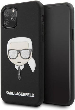 Луксозен Калъф за iPhone 11, Karl Lagerfeld Iconik Glitter Embossed Case, Черен