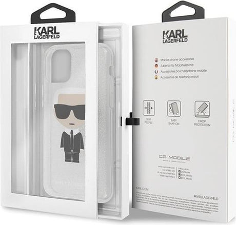 Луксозен Калъф за iPhone 11, Karl Lagerfeld Glitter Iconik Case, Сребрист (6)