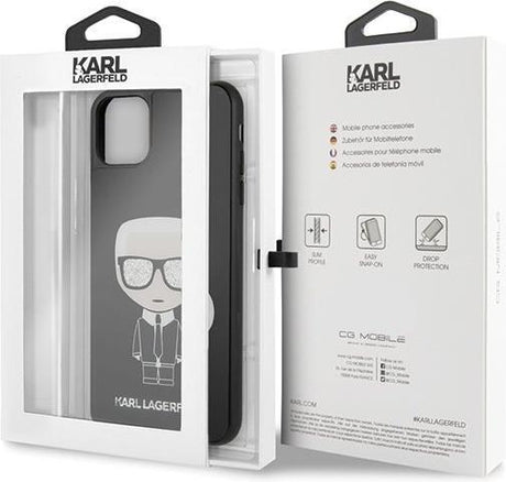 Луксозен Калъф за iPhone 11, Karl Lagerfeld Iconic Glitter Body Case, Черен (6)