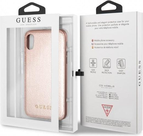 Луксозен Кожен Калъф за iPhone XS/X, Guess Leather Case, Розов (5)