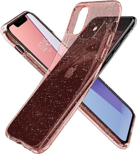 Противоударен Блестящ Калъф за iPhone 11, Spigen Liquid Crystal Glitter Quartz Case, Розов (3)