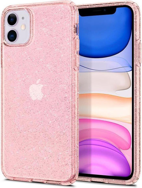 Противоударен Блестящ Калъф за iPhone 11, Spigen Liquid Crystal Glitter Quartz Case, Розов