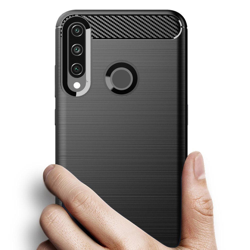 Противоударен Силиконов Калъф за Huawei Y6P, Forcell Carbon Case, Черен (2)