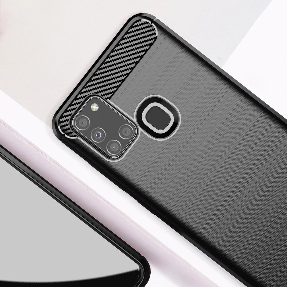 Противоударен Силиконов Калъф за Samsung A21S, Forcell Carbon Case, Черен (5)