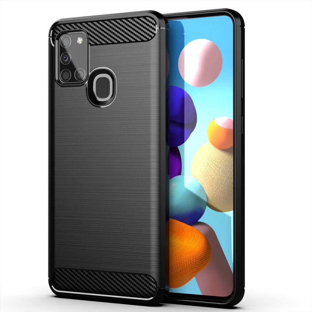 Противоударен Силиконов Калъф за Samsung A21S, Forcell Carbon Case, Черен