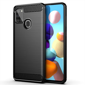 Противоударен Силиконов Калъф за Samsung A21S, Forcell Carbon Case, Черен