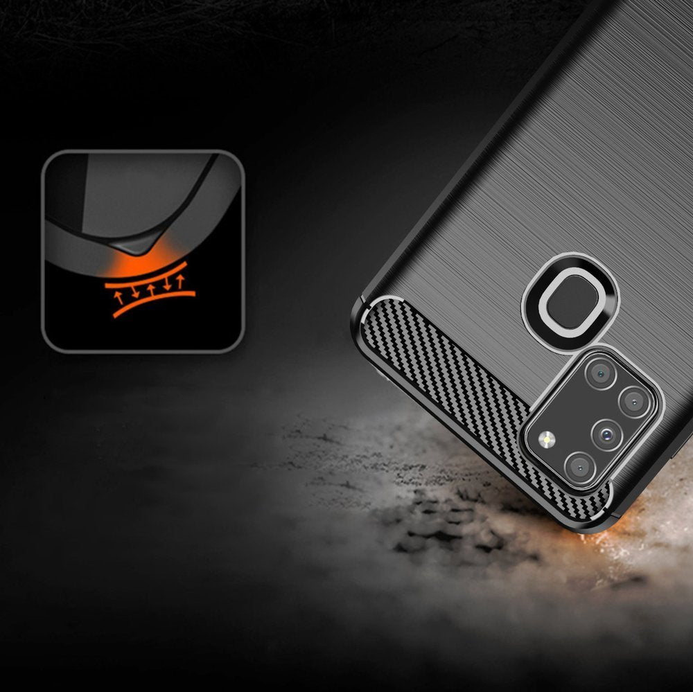 Противоударен Силиконов Калъф за Samsung A21S, Forcell Carbon Case, Черен (4)