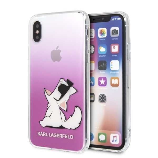 Луксозен Калъф за iPhone XS/X, Karl Lagerfeld Choupette Fun Case, Розов