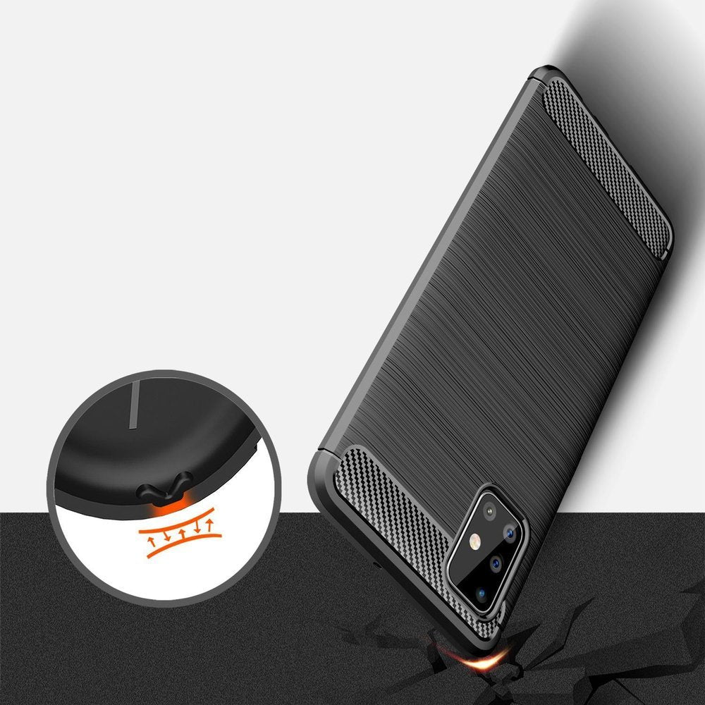 Противоударен Силиконов Калъф за Samsung A71, Forcell Carbon Case, Черен (3)