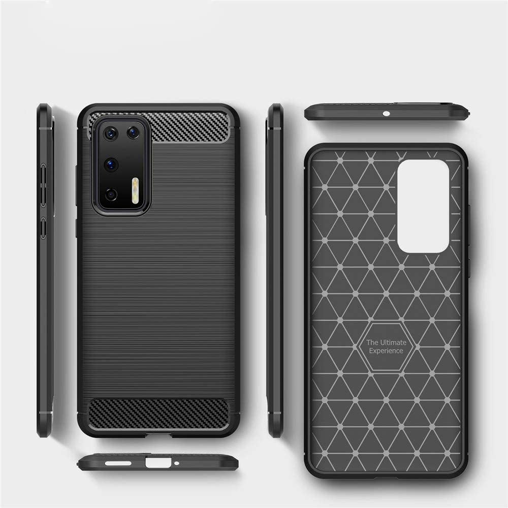 Противоударен Силиконов Калъф за Huawei P40 Pro, Forcell Carbon Case, Черен (4)