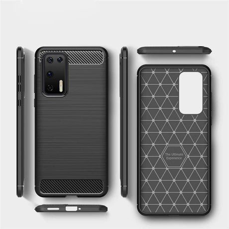 Противоударен Силиконов Калъф за Huawei P40 Pro, Forcell Carbon Case, Черен (4)