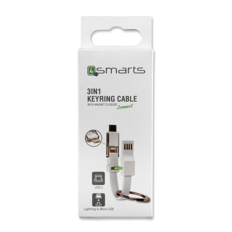 Универсален Кабел (къс), 4Smarts 3in1 Keyring 5 cm, Бял (9)