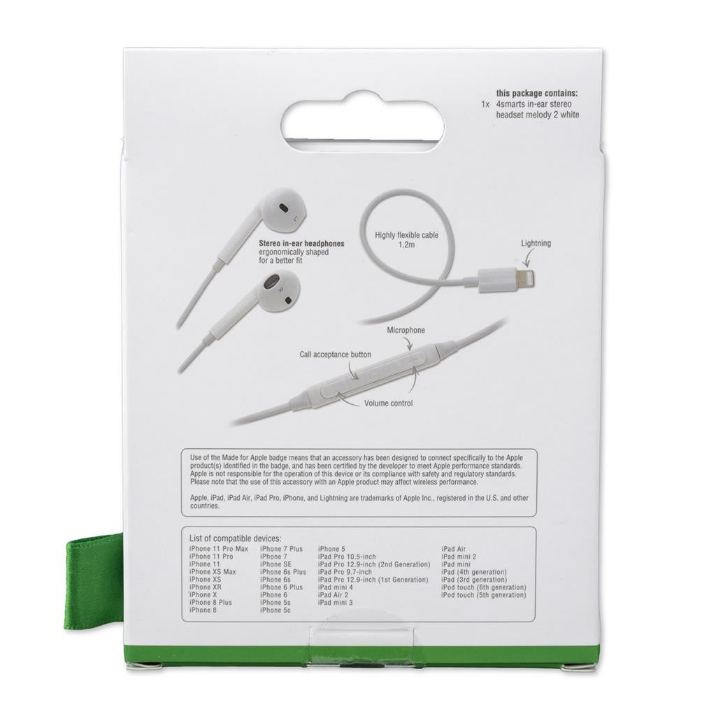 Слушалки за iPhone (Lightning), 4Smarts Handsfree Melody MFI, Бял (5)