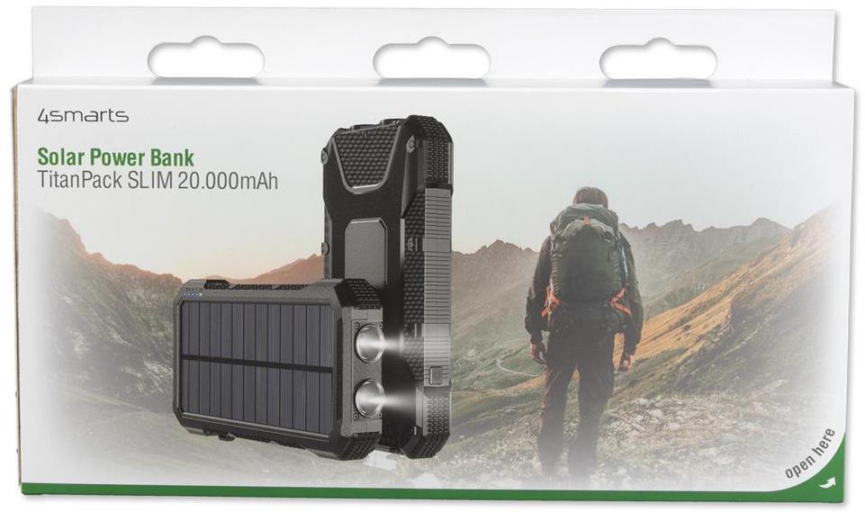 Соларна Външна Батерия, 4Smarts Power Bank TitanPack Slim 20000 mAh, Черен (6)