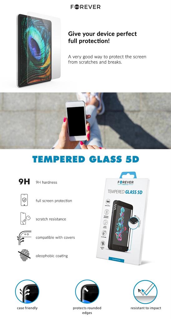 Извит Стъклен Протектор за iPhone SE 2022/2020 8/7, Forever 5D Clear WF Glass, Прозрачен (2)