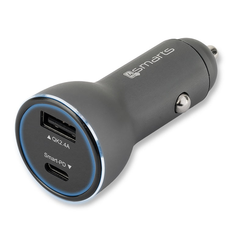 Бързо Зарядно за iPhone за Кола с Кабел, 4Smarts 12v Voltroad Power Delivery 48w, Сив (3)