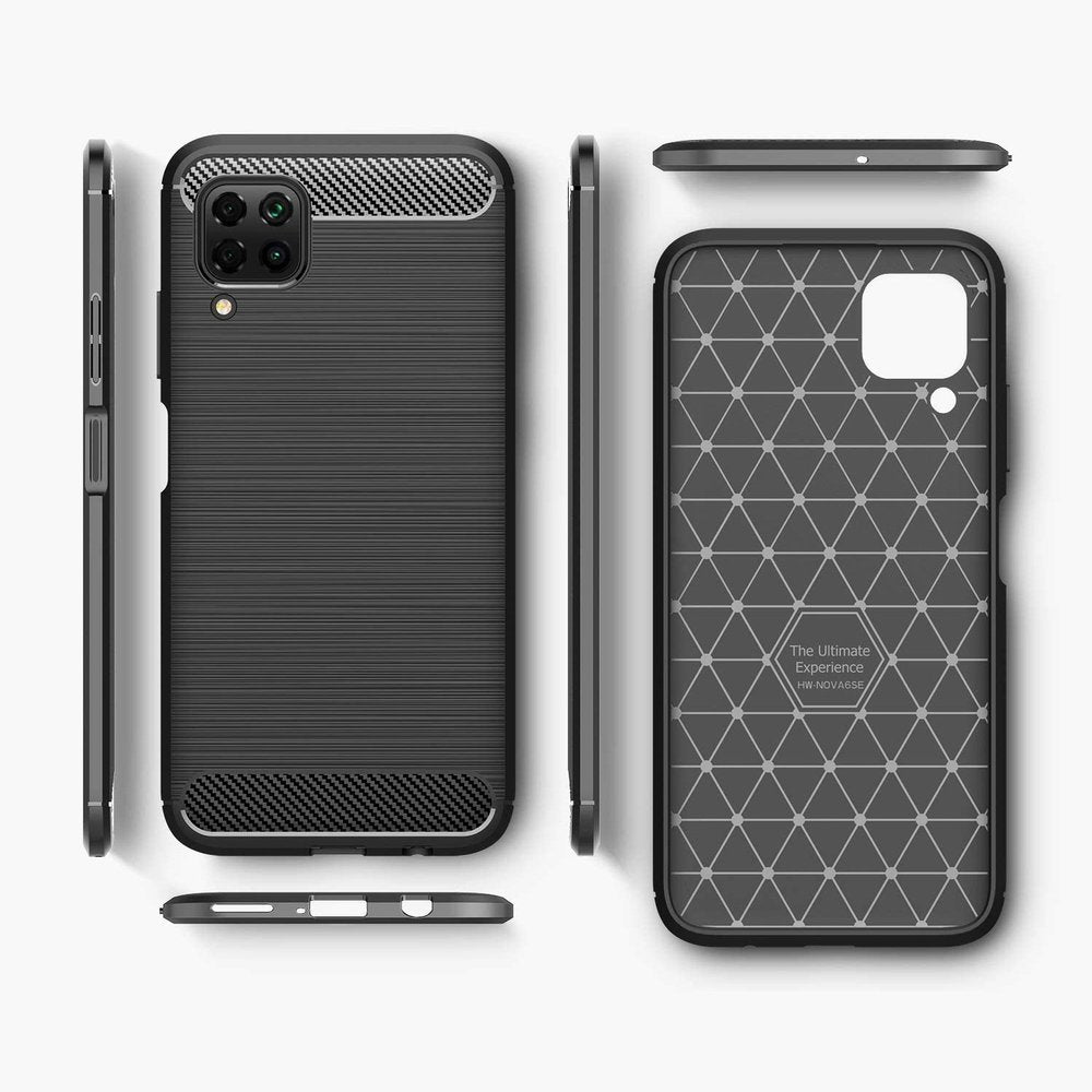 Противоударен Силиконов Калъф за Huawei P40 Lite, Forcell Carbon Case, Черен (7)