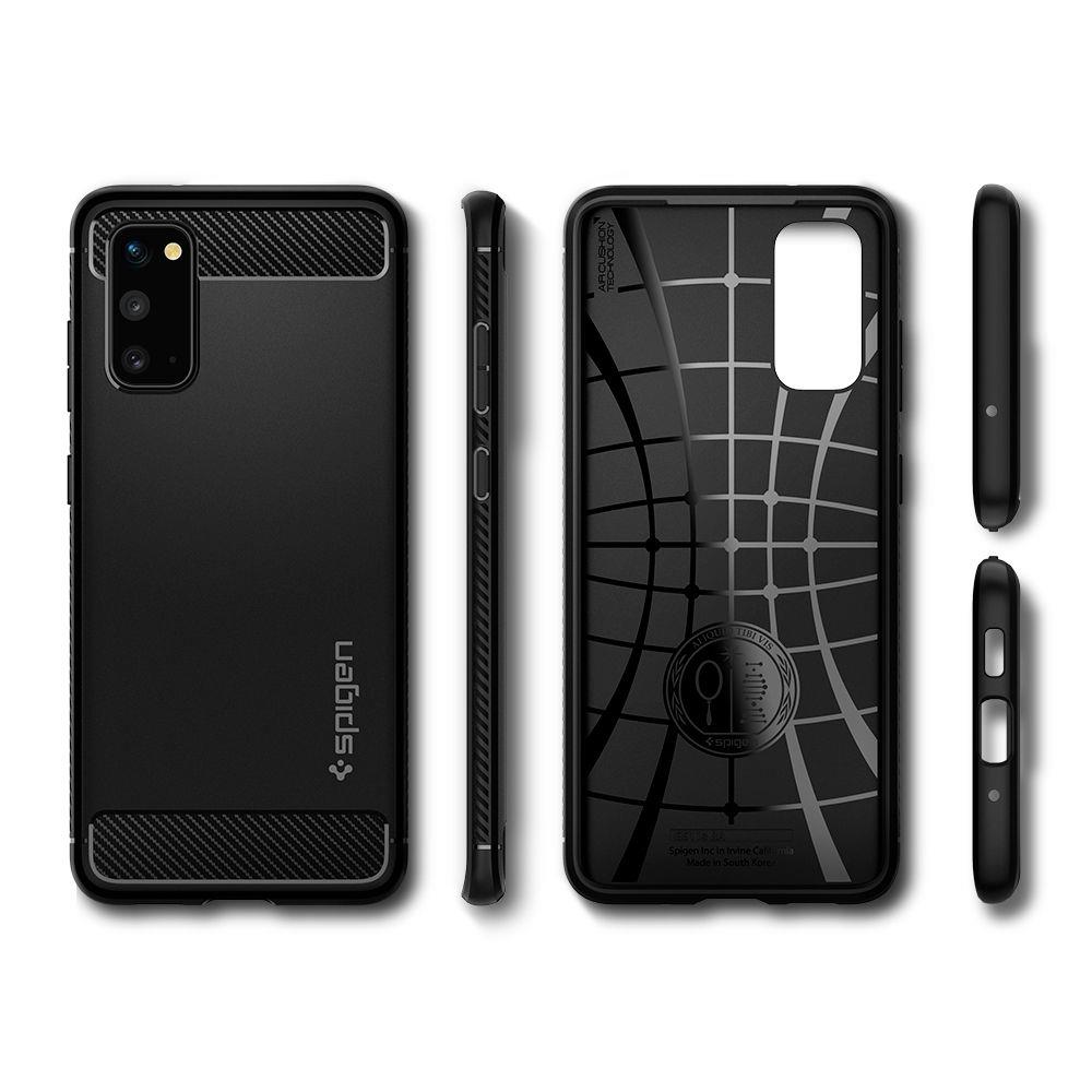 Противоударен Силиконов Калъф за Samsung S20, Spigen Rugged Armor Case, Черен (5)