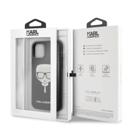 Луксозен Калъф за iPhone 11 Pro, Karl Lagerfeld Iconic Glitter Head Case, Черен (7)
