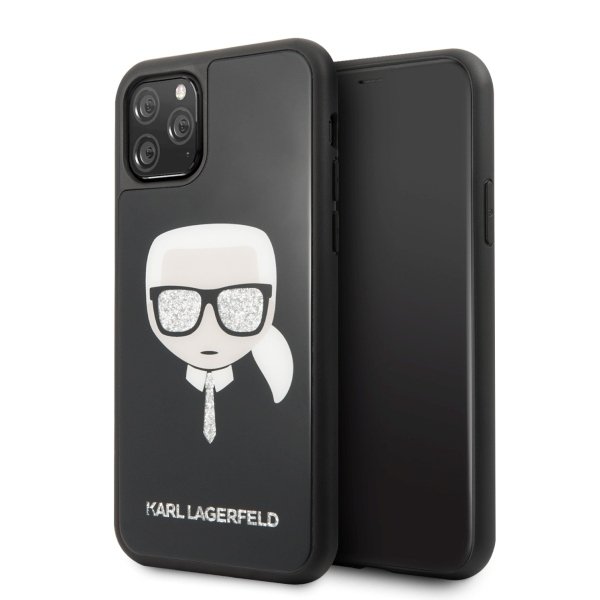 Луксозен Калъф за iPhone 11 Pro, Karl Lagerfeld Iconic Glitter Head Case, Черен