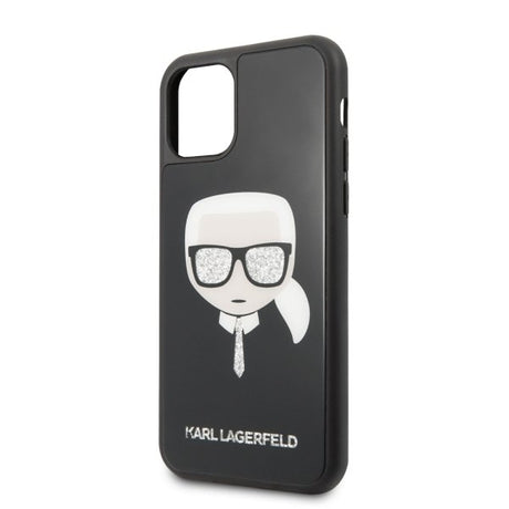 Луксозен Калъф за iPhone 11 Pro, Karl Lagerfeld Iconic Glitter Head Case, Черен (2)