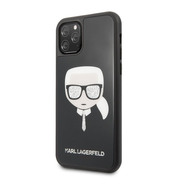 Луксозен Калъф за iPhone 11 Pro, Karl Lagerfeld Iconic Glitter Head Case, Черен (4)